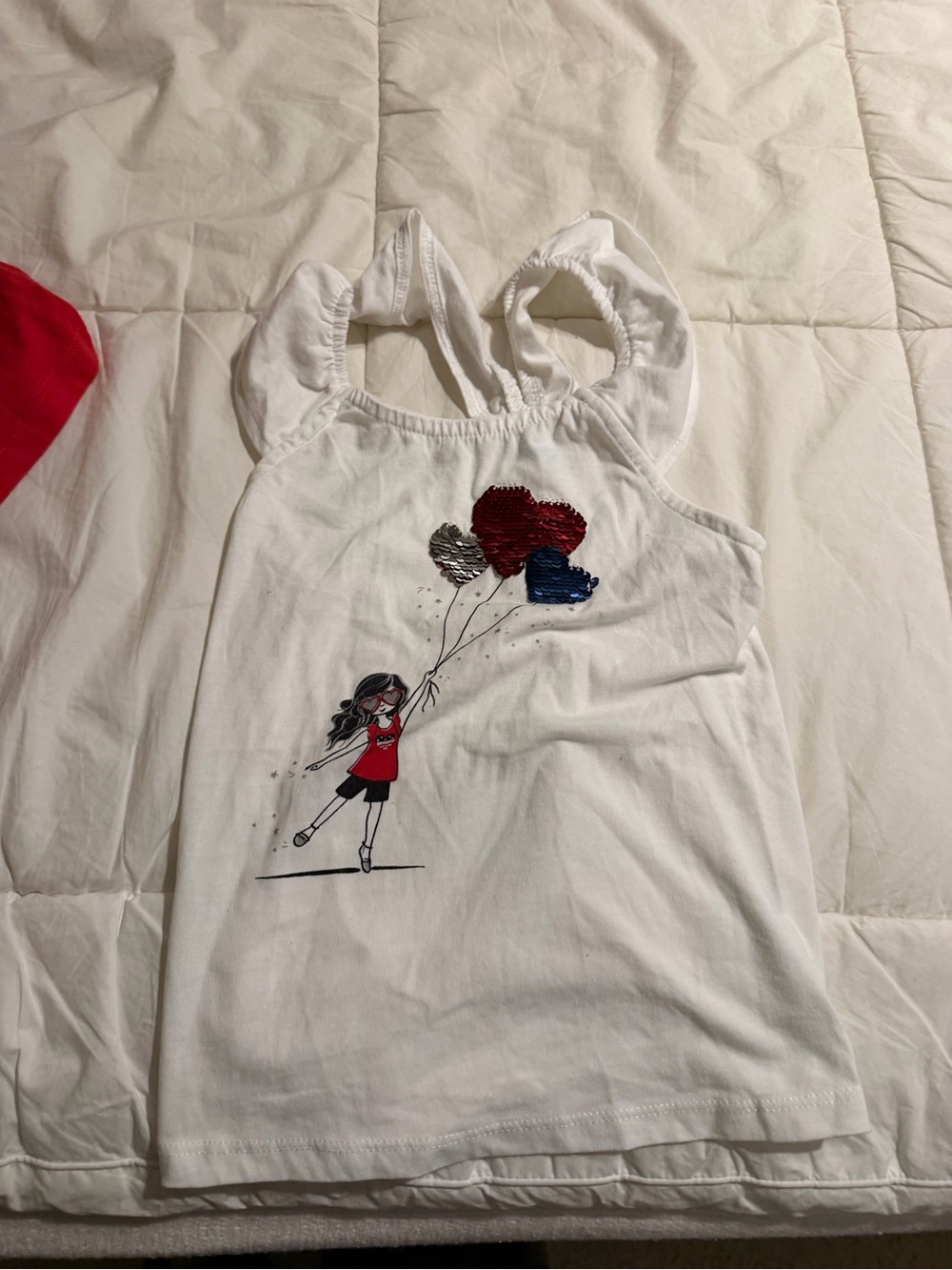 Lightening Bug Red white and balloon sequenced 4t girls top